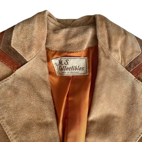 Vintage 70s Brown Tan Suede Leather Blazer Jacket MS Collectibles Boho Small - Picture 4 of 7